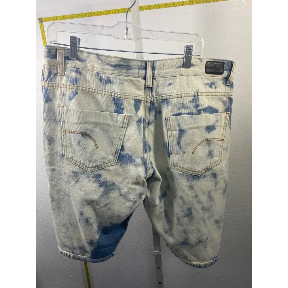 Metal Carbono 1975 Mens Acid Wash Distressed Denim Shorts Blue White NWT Size 44